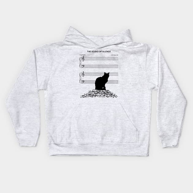 The Sound of Silence, Empty Music Sheet with cat on top of the music notes Kids Hoodie by Seaside Designs